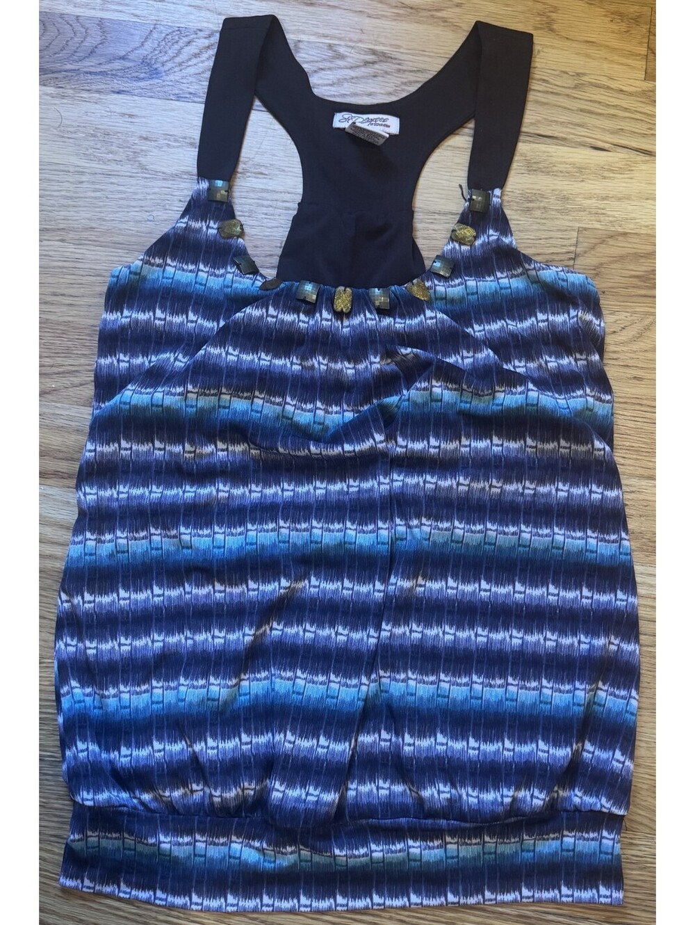 Womens Six Degrees Brown/Teal Print Racerback Banded Sleeveless Top Small